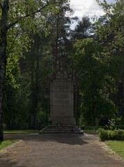 Seelze, Germany - May 22, 2025: In Stalag XD 310 were about 100,000 Russian solders imprisoned during Second World War. 16,000 victims are buried in mass graves. Cloudy spring day. Selective focus