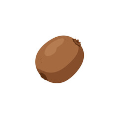 A close-up of a single kiwi fruit on a white background, highlighting its texture and natural color