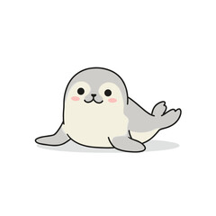 Fototapeta premium Cute cartoon seal character playing on a snowy surface with a bright background