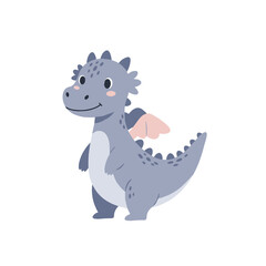 Obraz premium Cute cartoon dragon character smiling against a plain background, ideal for children's media