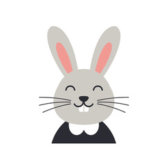 Fototapeta premium Cute cartoon rabbit with large ears and whiskers, set against a simple background