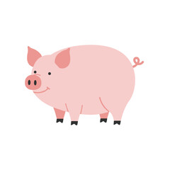 Fototapeta premium Cartoon pig happily standing on a white background, ideal for children's illustrations