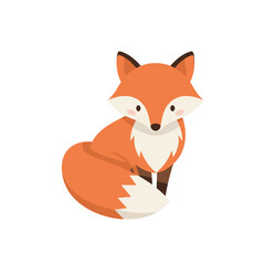 Obraz premium Cute cartoon fox sitting calmly against a plain background, perfect for children's media