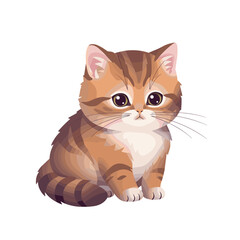 Cute cartoon cat with big eyes sitting against a plain white background