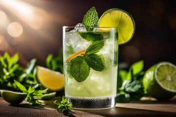Fototapeta premium mojito cocktail on wooden table