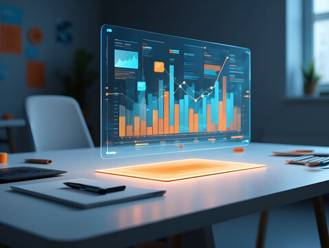 Data analysis and financial charts on futuristic screen for business growth