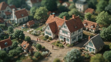 Miniature Perspective: Tilt-Shift View of Homes, Towns, and Landscapes