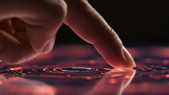 Finger interacting with a digital interface representing innovative technology concept