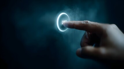 Fingertip adjusting digital thermostat in holographic interface