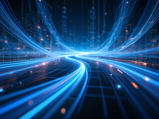 Obraz premium Futuristic technology background with glowing lines and data stream concept