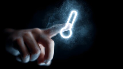 Glowing thermometer icon projected mid air with finger tapping to increase heat