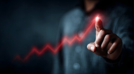 Person pointing at rising global temperature graph in mid air interface