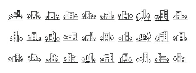 Set of Building and Construction Icons in Simple Line Style