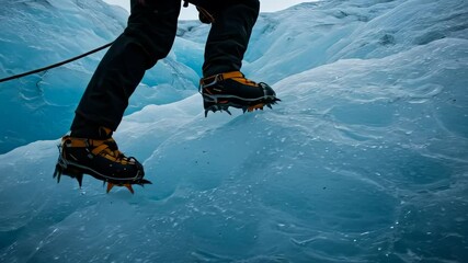 Navigating the Glacial Expanse: A Climber's Ascent with Specialized Gear in Stark Landscape