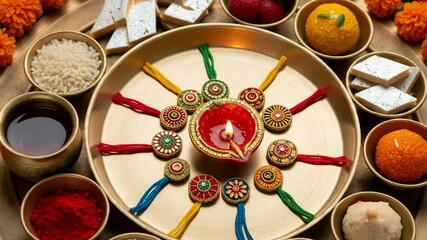 Raksha Bandhan celebration with rakhi, festive sweets and family traditions. This rakhi tying ceremony shows sibling love and protection, reflecting indian culture and heritage. - Powered by Adobe