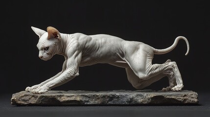 A Sphynx cat shows off its muscles on stage.