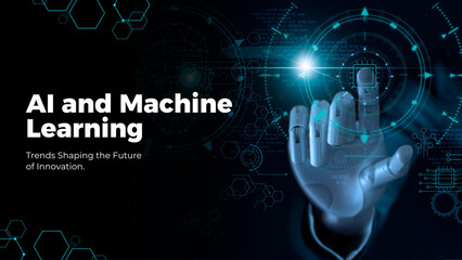 A dynamic visual of AI and machine learning concepts, featuring glowing circuit patterns, digital elements to represent the speed of technological evolution. AI Revolution – Shaping next Innovations