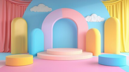 Colorful and playful podium setup perfect for children's display and events filled with joy