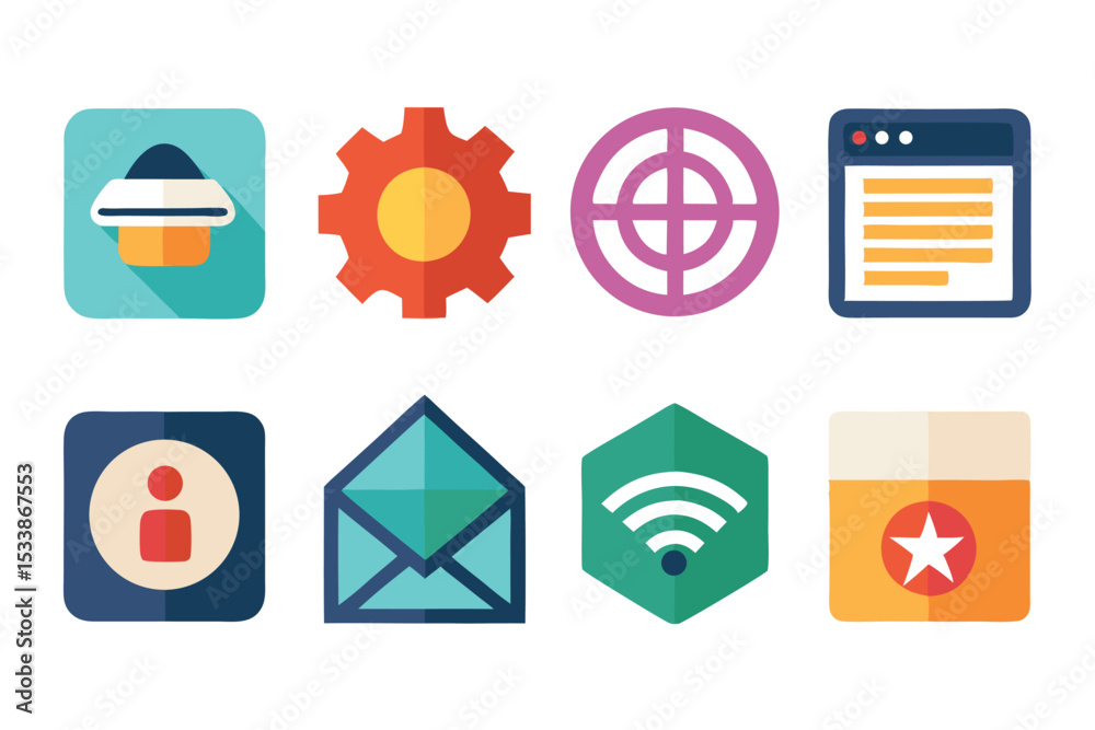 Fototapete collection of modern flat design icon set for business application and web design