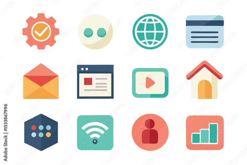 Poster colorful flat design icon set for web interface and application elements