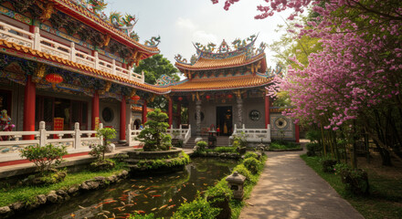 Obraz premium Stunning Asian Temple Architecture Buildings and Exquisite Gardens