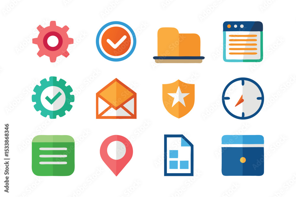 Poster colorful flat design icon set representing web application user interface elements