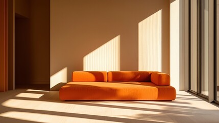 Sunlit Orange Sofa in Minimalist Interior
