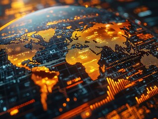 Global data network, glowing world map