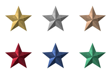 Obraz premium 立体的なキラキラ光る星のセット クリスマス素材 グラフィック素材 3d png 背景透過 