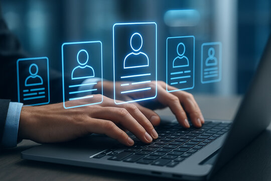 Job applicant search online recruitment human resources talent acquisition candidate selection process hiring on laptop