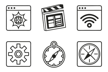 Set of six modern hand drawn line art icons for web and business design