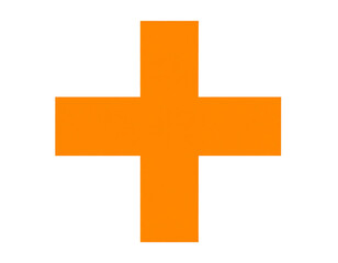 Fototapeta premium Minimal Orange Paper-Cut Plus Symbol with Soft Shadow, flat lay style, isolated on white background