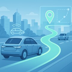 Self-driving cars with AR route navigation – AI generated
