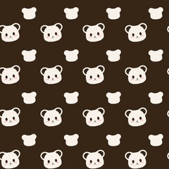 Kawaii Bear Face and Bread Pattern on Dark Background