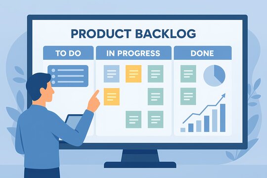 Product backlog illustration in agile development &ndash; AI generated