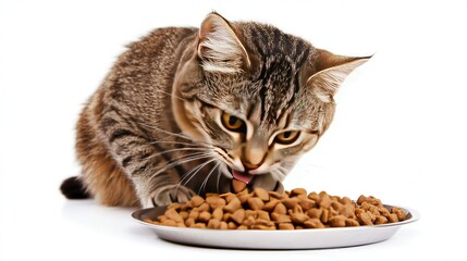 A hungry cat eating from a food tray sitting on the Flow.