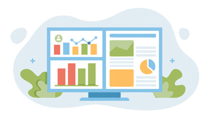 Fototapeta premium Illustration of a computer monitor displaying various charts and graphs for data analysis and reporting