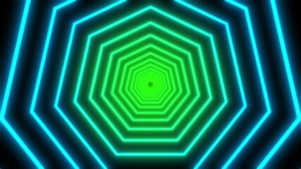 Vibrant neon blue and green octagon tunnel ideal for futuristic designs, technology concepts, virtual reality projects, and sci-fi themes. - Powered by Adobe