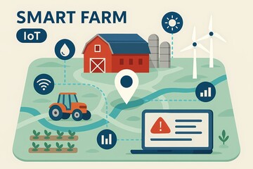 Naklejka premium Smart farm map with IoT integration – AI generated