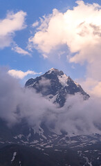Vertical Image of Mystic Manimahesh Kailash from the Sky &ndash; Cloudy Drone View of Sacred Himalayas