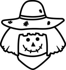 Cute scarecrow head thick outline icon.
Scarecrow face black line Flat Vector isolated.
Transparent background. SVG file.