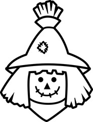 Cute scarecrow head thick outline icon.
Scarecrow face black line Flat Vector isolated.
Transparent background. SVG file.