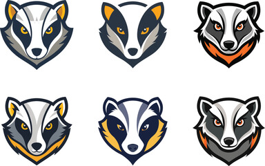 Fototapeta premium Versatile Badger Mascot Heads Design Perfect for Branding Logos Sports Teams and Identity Creation