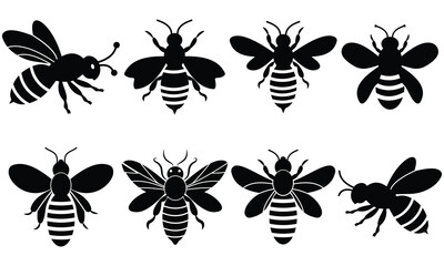 Bee silhouette vector set with white background
Important information. set of honey bee icon vector silhouette art illustration design.