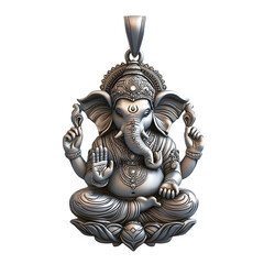 Fototapeta premium Intricately Detailed 3D Render of a Silver Lord Ganesha Pendant with Traditional Hindu Motifs and Elegant Religious Symbolism