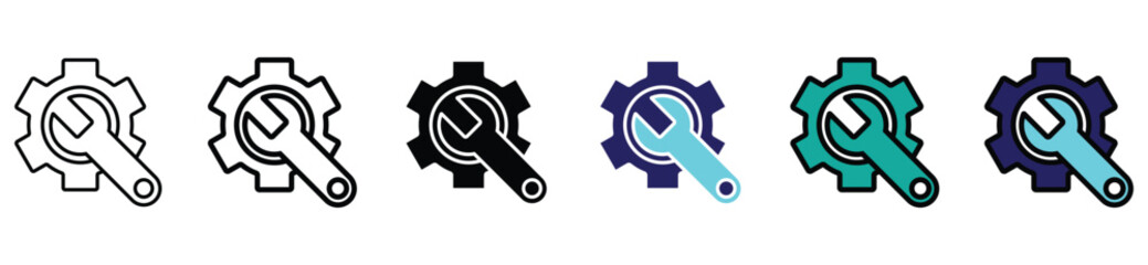 Wrench and Gear Icon Set – Technical Service and Maintenance Symbol Collection
