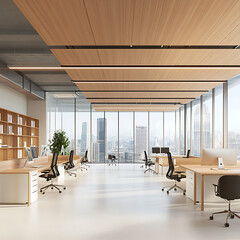 A Room with a mockup poster empty white and with a long table and chairs in office and a large picture frame reality meaning image.
