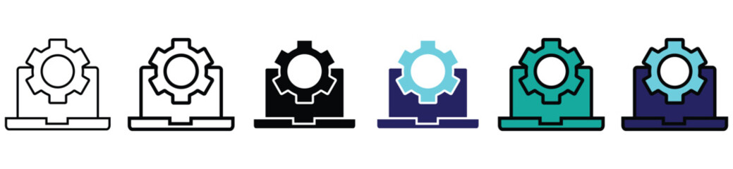 Laptop Settings Icon Set – Gear on Screen Vector Collection