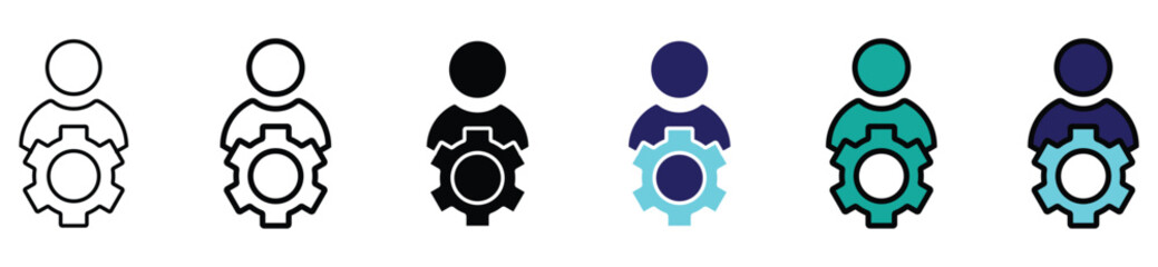 User Settings Icon Collection – Person with Gear Symbol Vector Pack