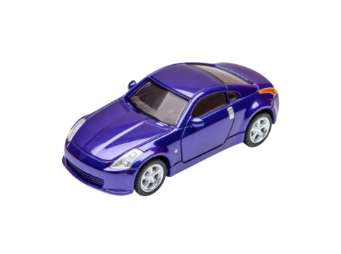 Purple toy sports car isolated on black background, Isolated On Transparent Background